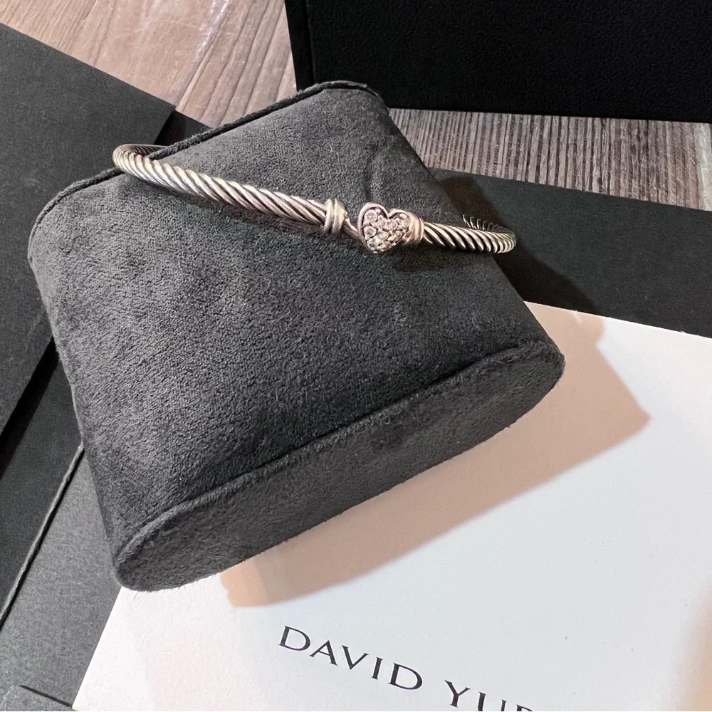 David Yurman Cable Collectibles® Heart Bracelet Sterling Silver w/Pavé Diamonds